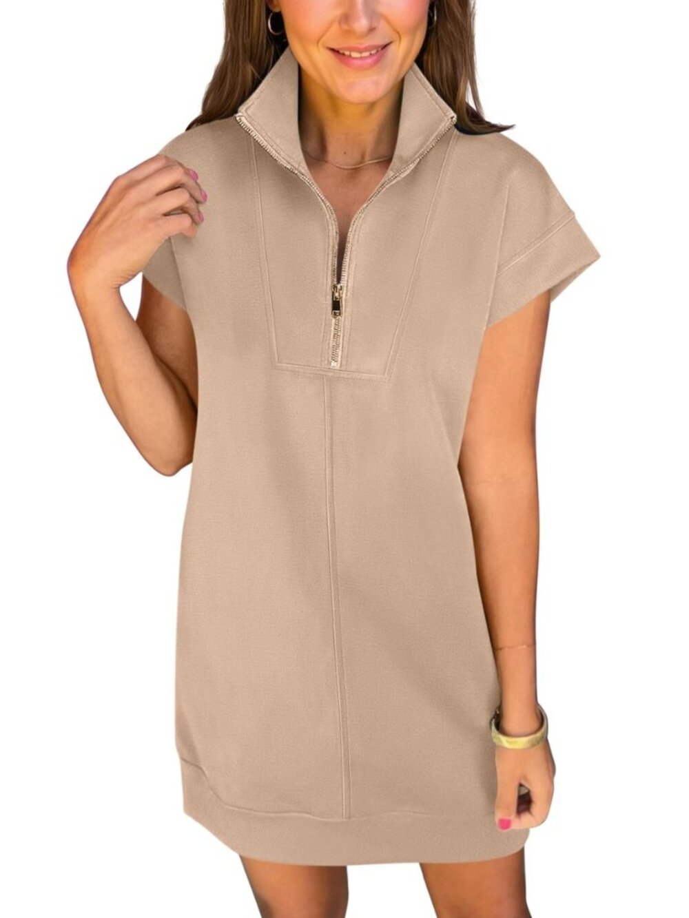 Womens Summer Casual Half Zip Wrinkle-Free Dress
